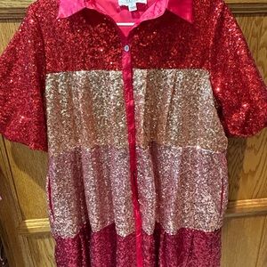 Pink and Red Sequin Shirt Dress